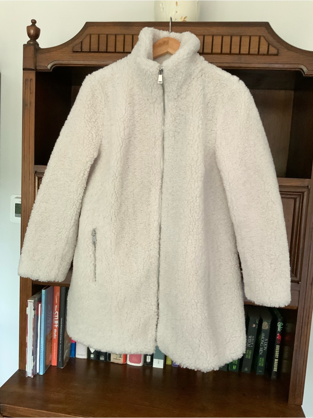 Loft women’s Cream Faux Shearling Zip-Front Coat